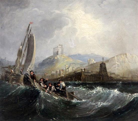 19th century English School Shipping off Whitby 7 x 7.5in.